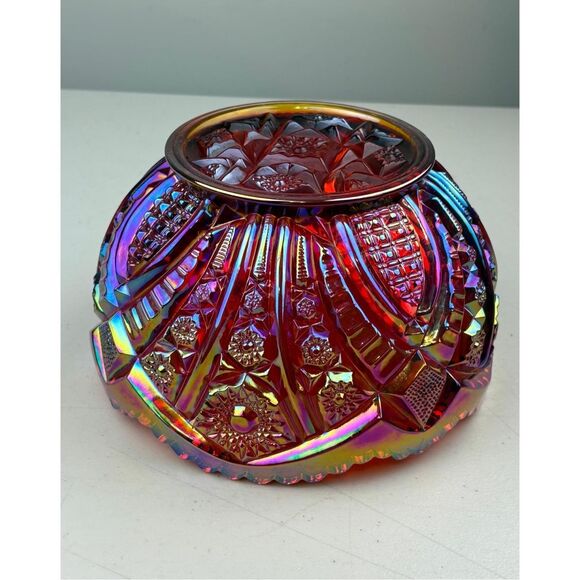 Vintage Indiana Glass Heirloom Sunset Ruby Red Carnival Glass Bowl 8.5in W - Picture 6 of 8